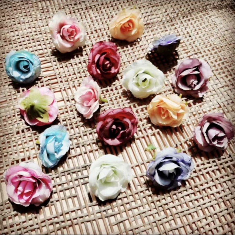 【fabric flower】mixed fabric flower & plastic leaves for DIY craft