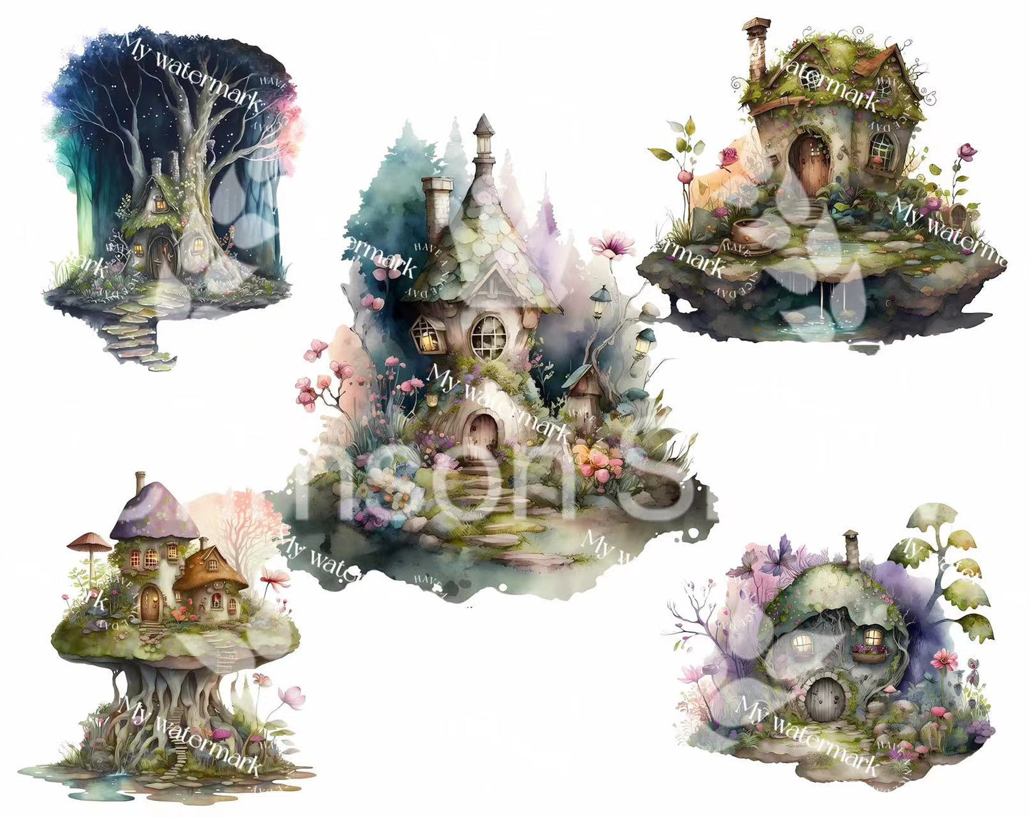 【paper】6 sheets A4 colorful BG paper-fairy house big for DIY craft