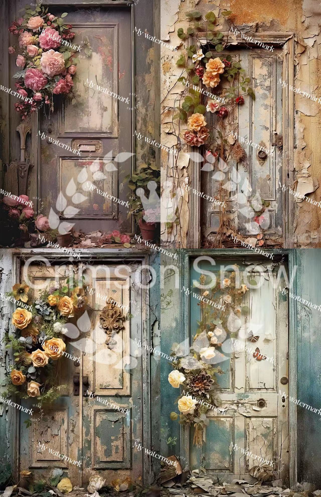 【paper】6 sheets A4 colorful BG paper-shabby wooden door for DIY craft