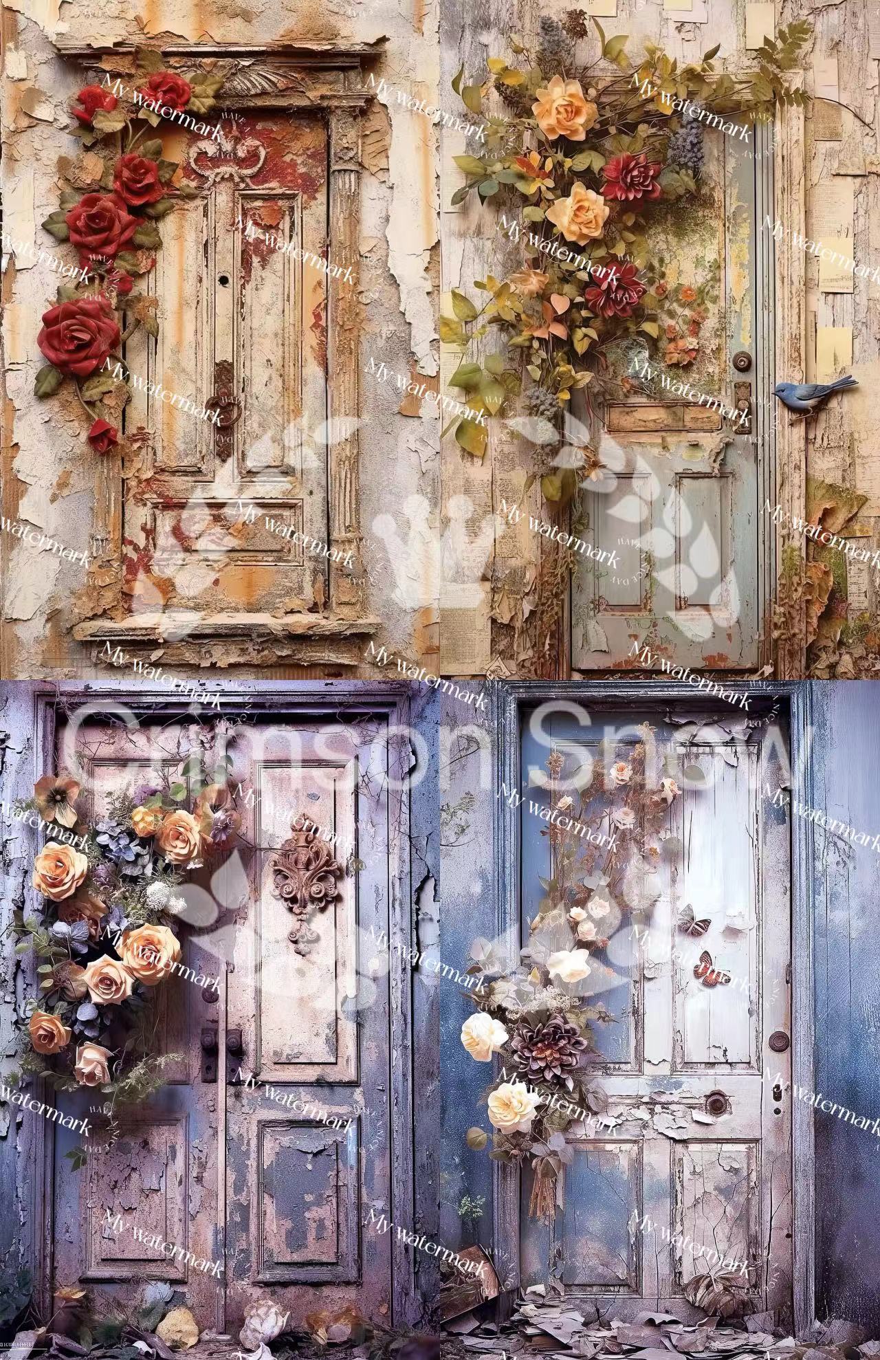 【paper】6 sheets A4 colorful BG paper-shabby wooden door for DIY craft