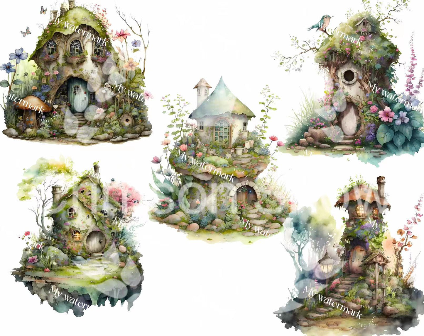 【paper】6 sheets A4 colorful BG paper-fairy house big for DIY craft