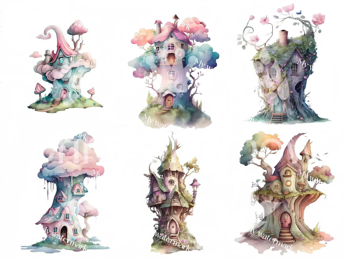 【paper】5 sheets A4 colorful BG paper-fairy house small for DIY craft