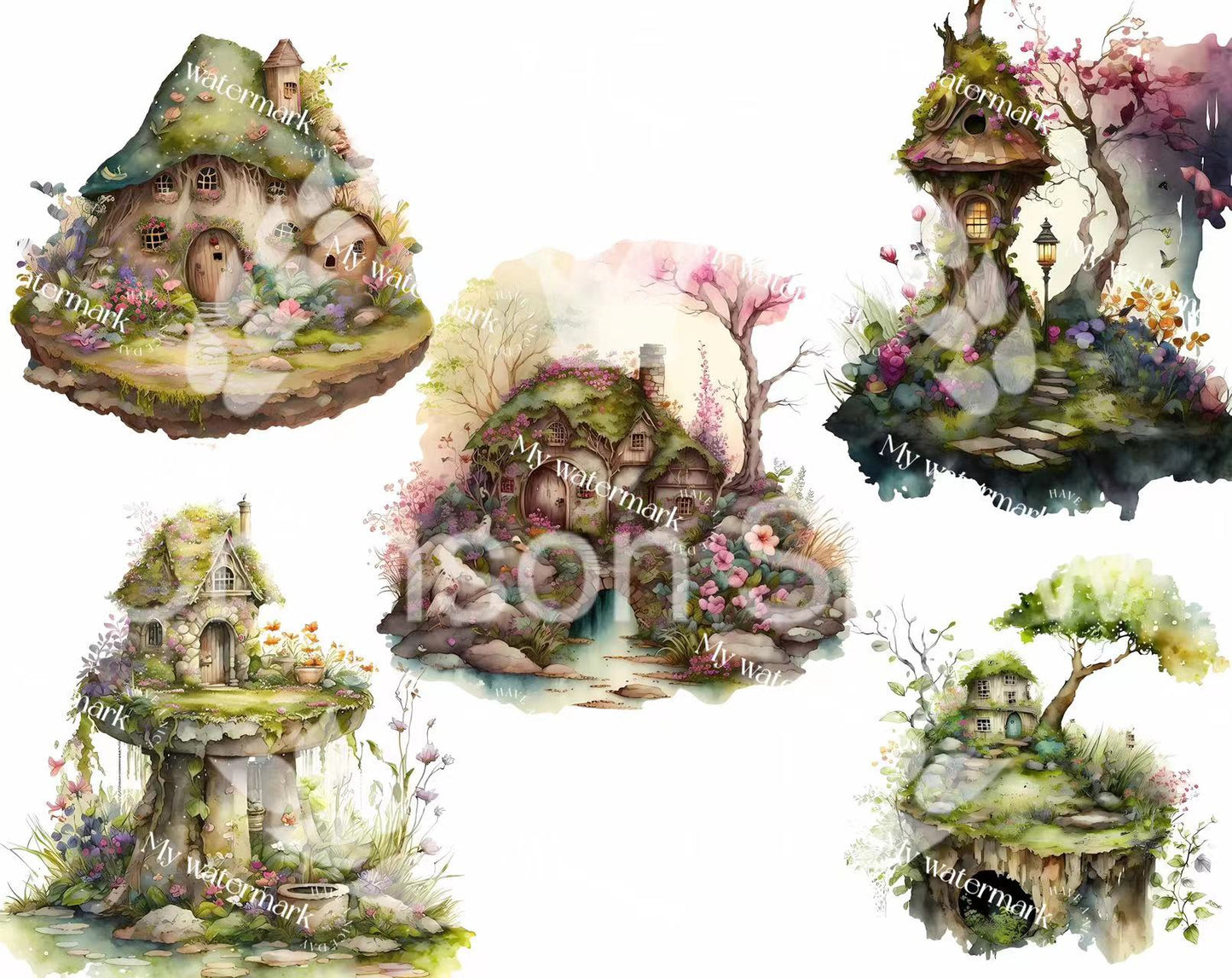 【paper】6 sheets A4 colorful BG paper-fairy house big for DIY craft