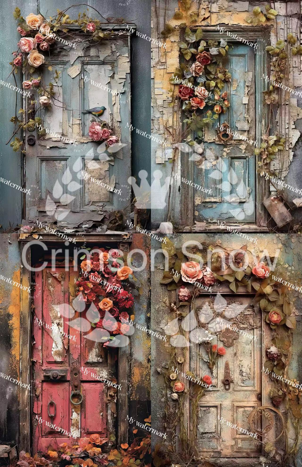 【paper】6 sheets A4 colorful BG paper-shabby wooden door for DIY craft