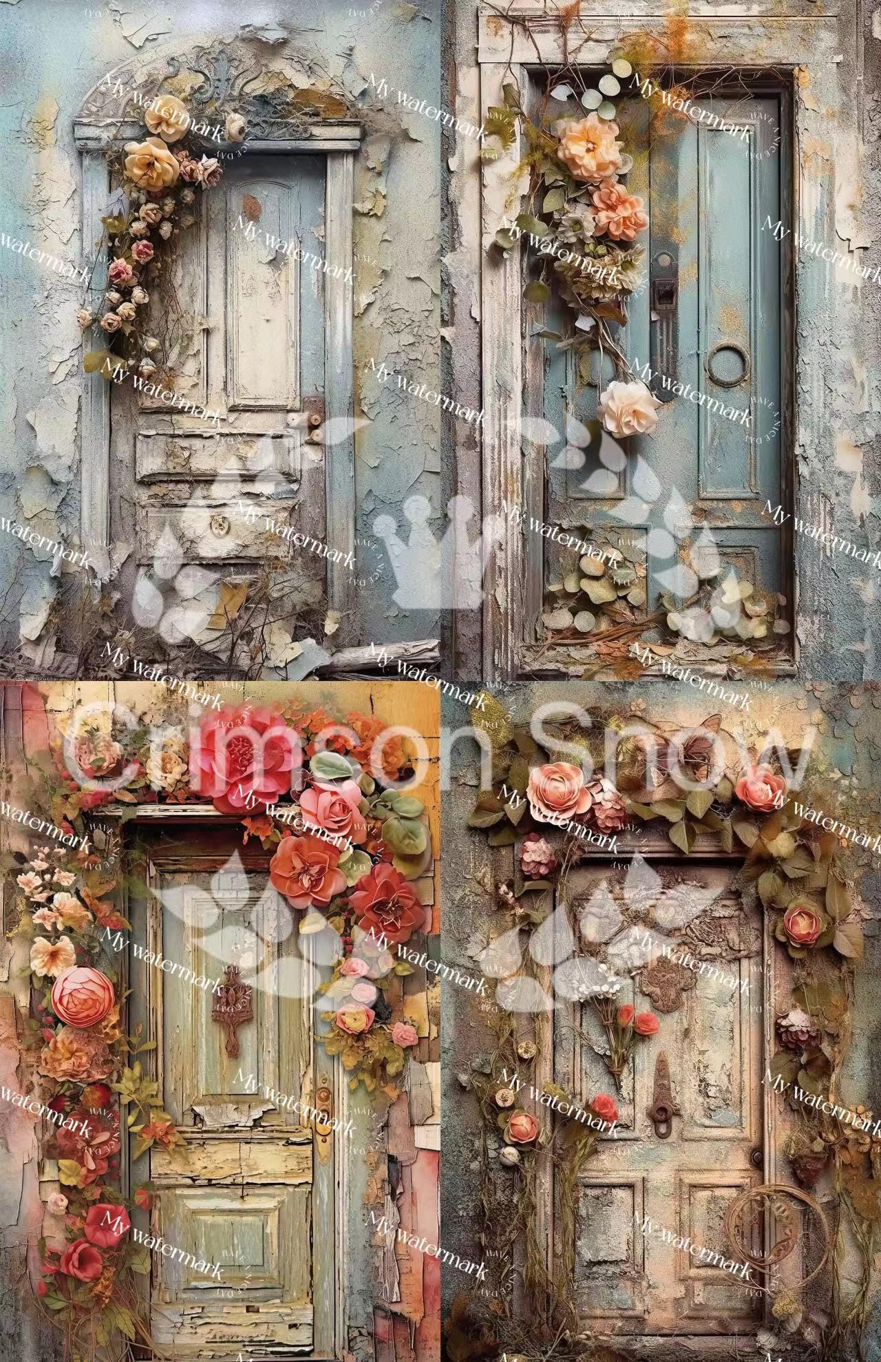 【paper】6 sheets A4 colorful BG paper-shabby wooden door for DIY craft