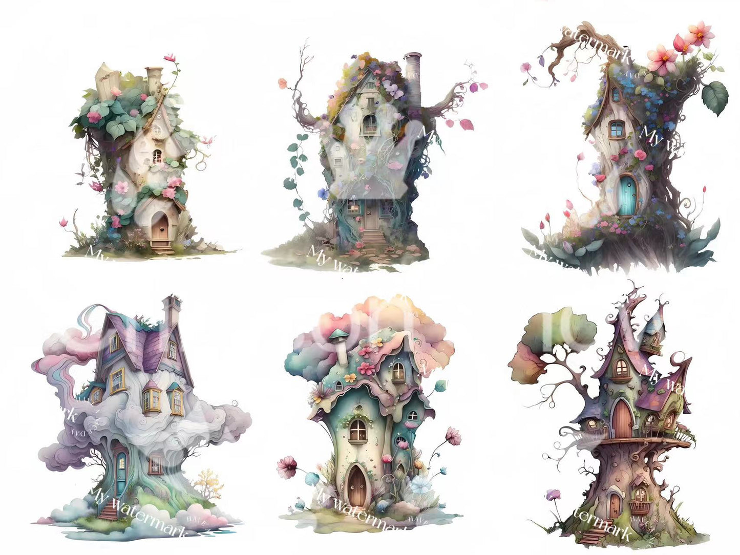 【paper】5 sheets A4 colorful BG paper-fairy house small for DIY craft