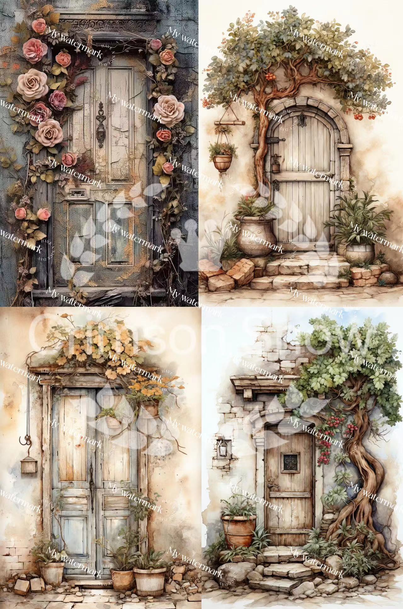 【paper】6 sheets A4 colorful BG paper-shabby wooden door for DIY craft