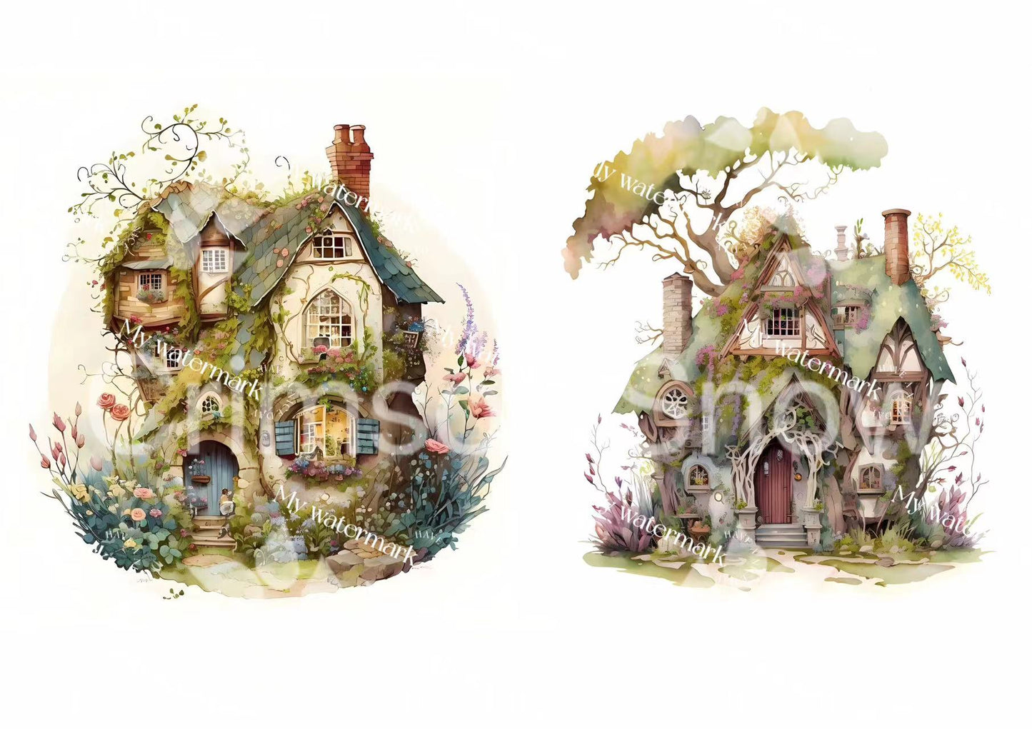 【paper】6 sheets A4 colorful BG paper-fairy house big for DIY craft