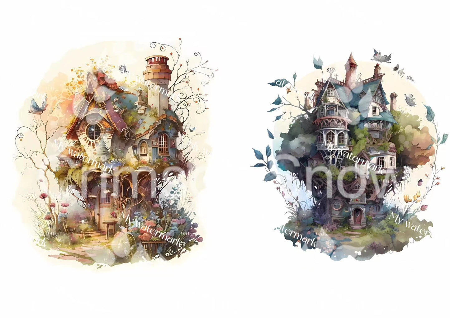 【paper】6 sheets A4 colorful BG paper-fairy house big for DIY craft